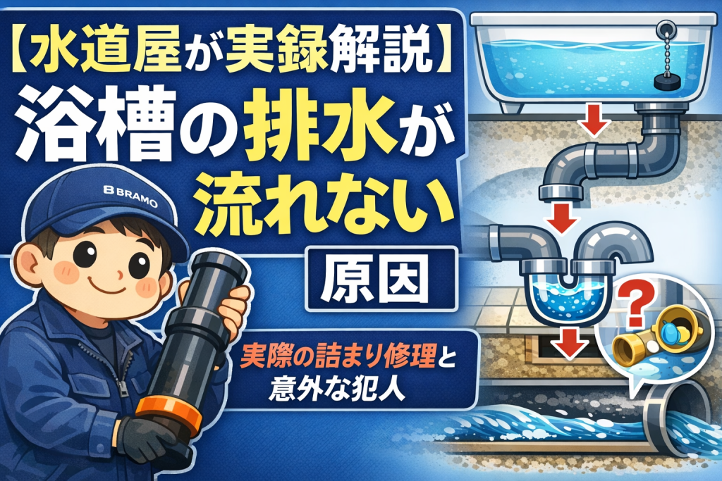 【水道屋が実録解説】浴槽の排水が流れない原因｜実際の詰まり修理と意外な犯人