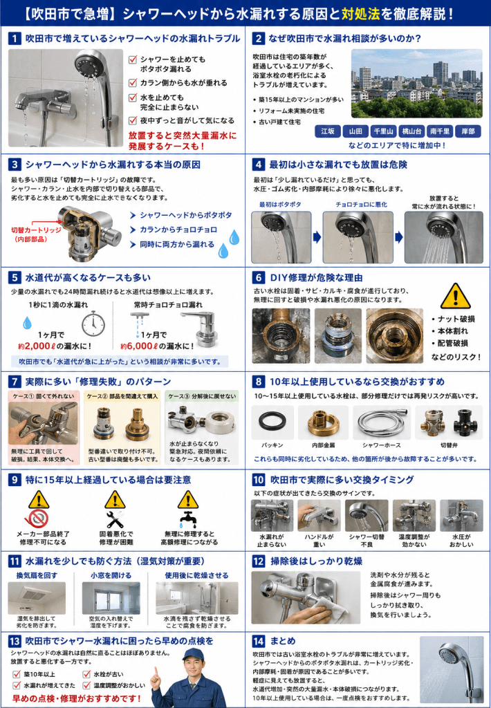 吹田市でシャワー水漏れに困ったら早めの点検を