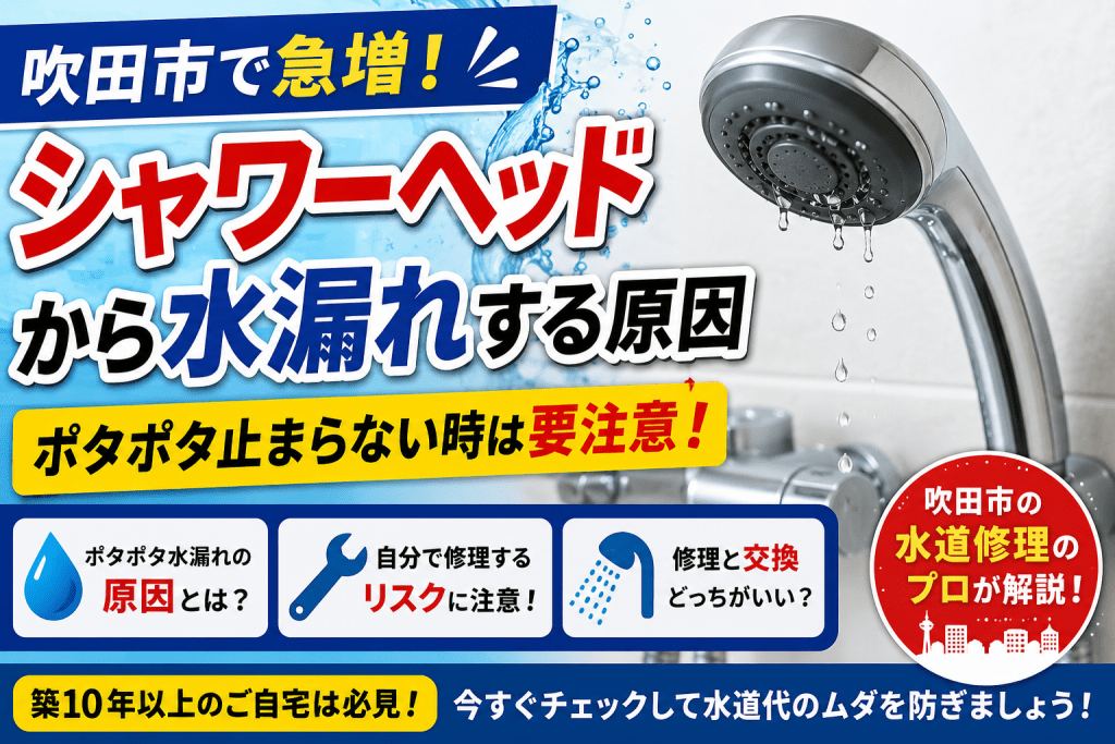 【吹田市で急増】シャワーヘッドから水漏れする原因|ポタポタ止まらない時は要注意